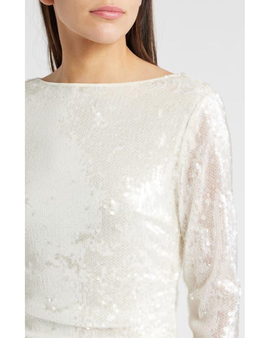 Wayf Kieran Sequin Cowl Back Long Sleeve Cocktail Dress in White | Lyst