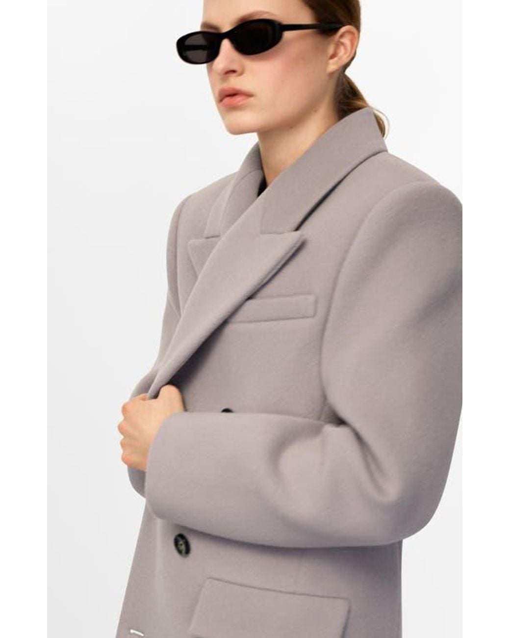 Mango Gray Double Breasted Virgin Wool Blend Coat