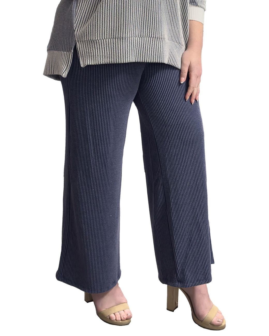 Standards & Practices Blue Texture Wide Leg Ankle Pants
