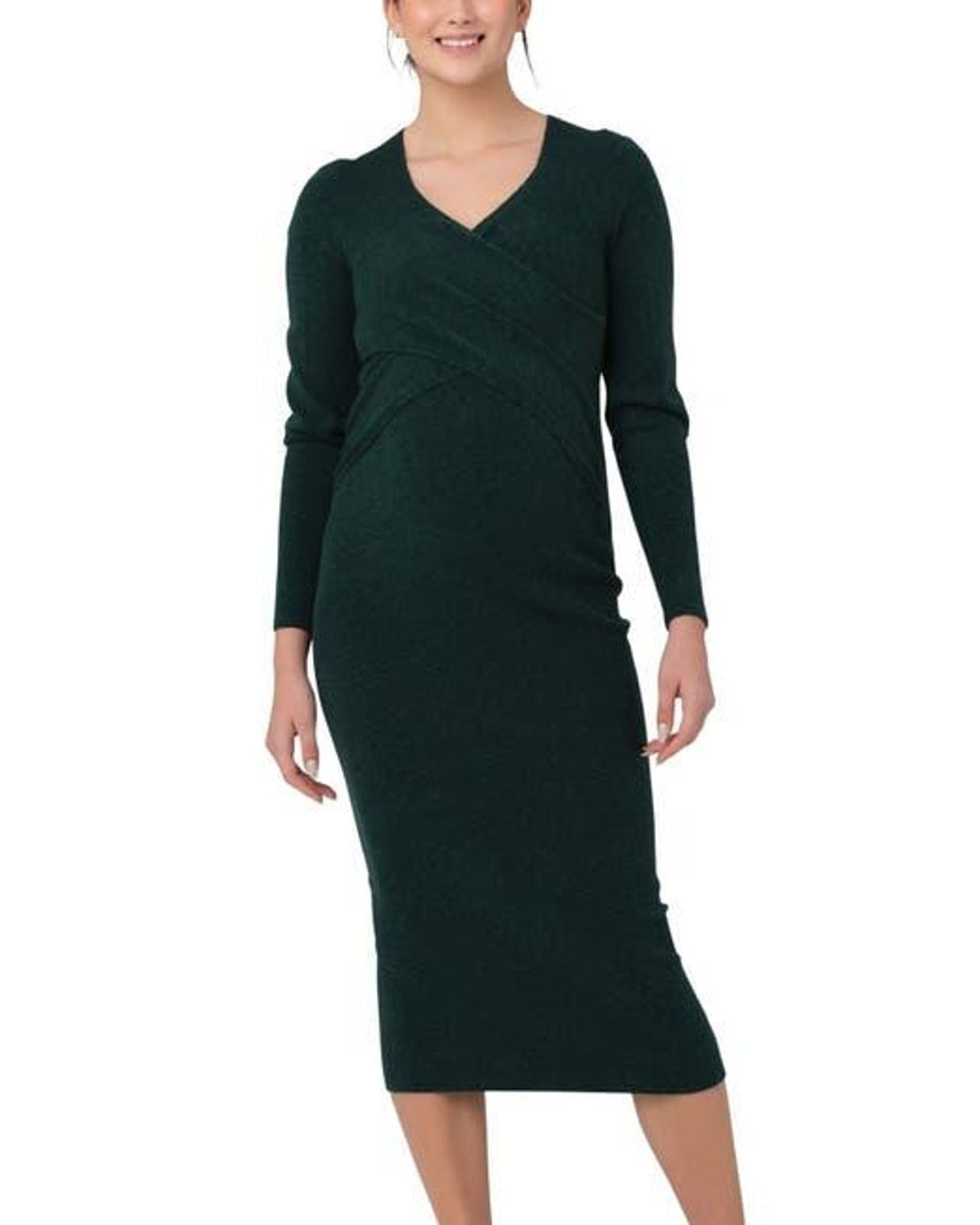 green emerald velvet dress Green Brushed Knit Wrap Fitted Maternity/Nursing Dress – PinkBlush