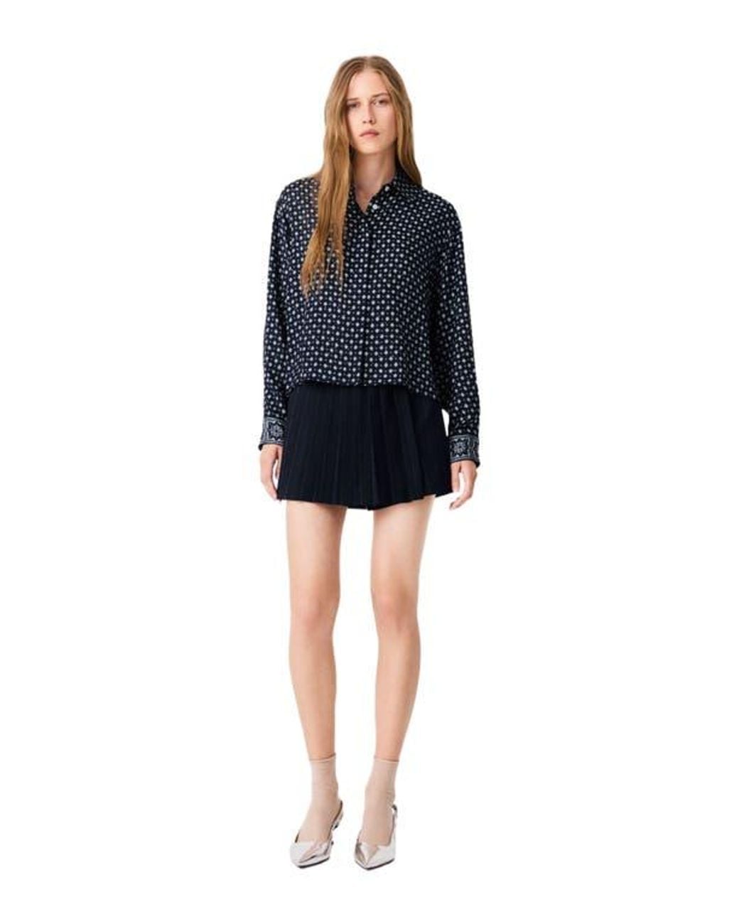 Maje Black Patterned Rhinestone Shirt