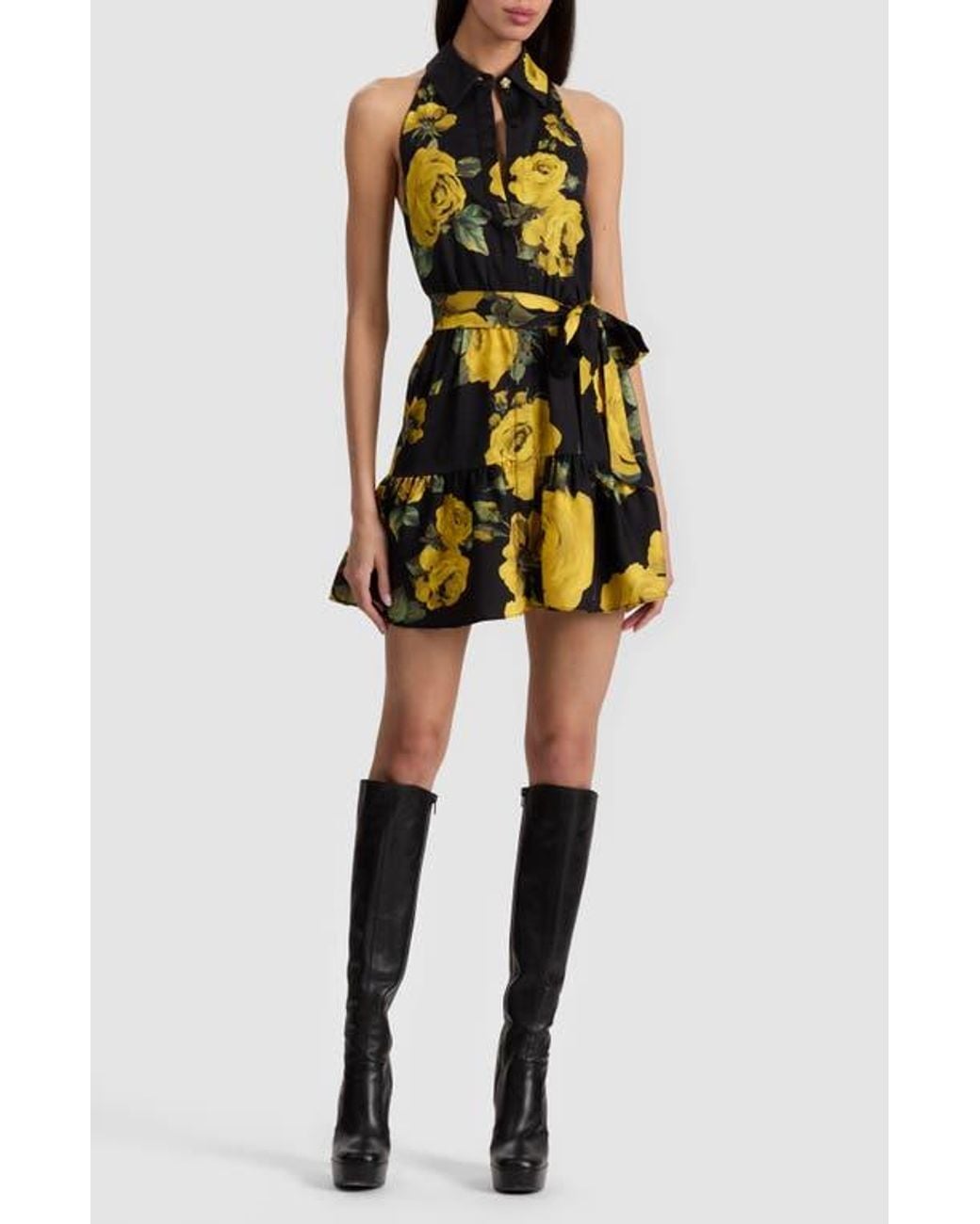 Alice + Olivia Miranda Floral Tiered Minidress in Black | Lyst