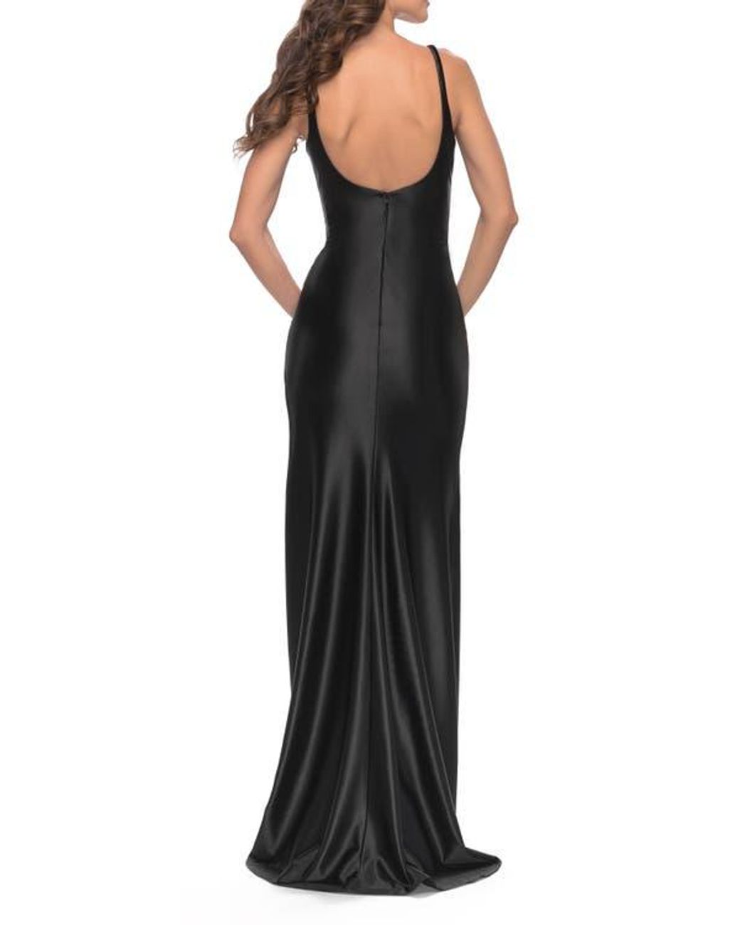 La Femme Liquid Jersey Fitted Dress With High Slit in Black | Lyst La Femme Liquid Jersey Fitted Dress With High Slit in Black | Lyst