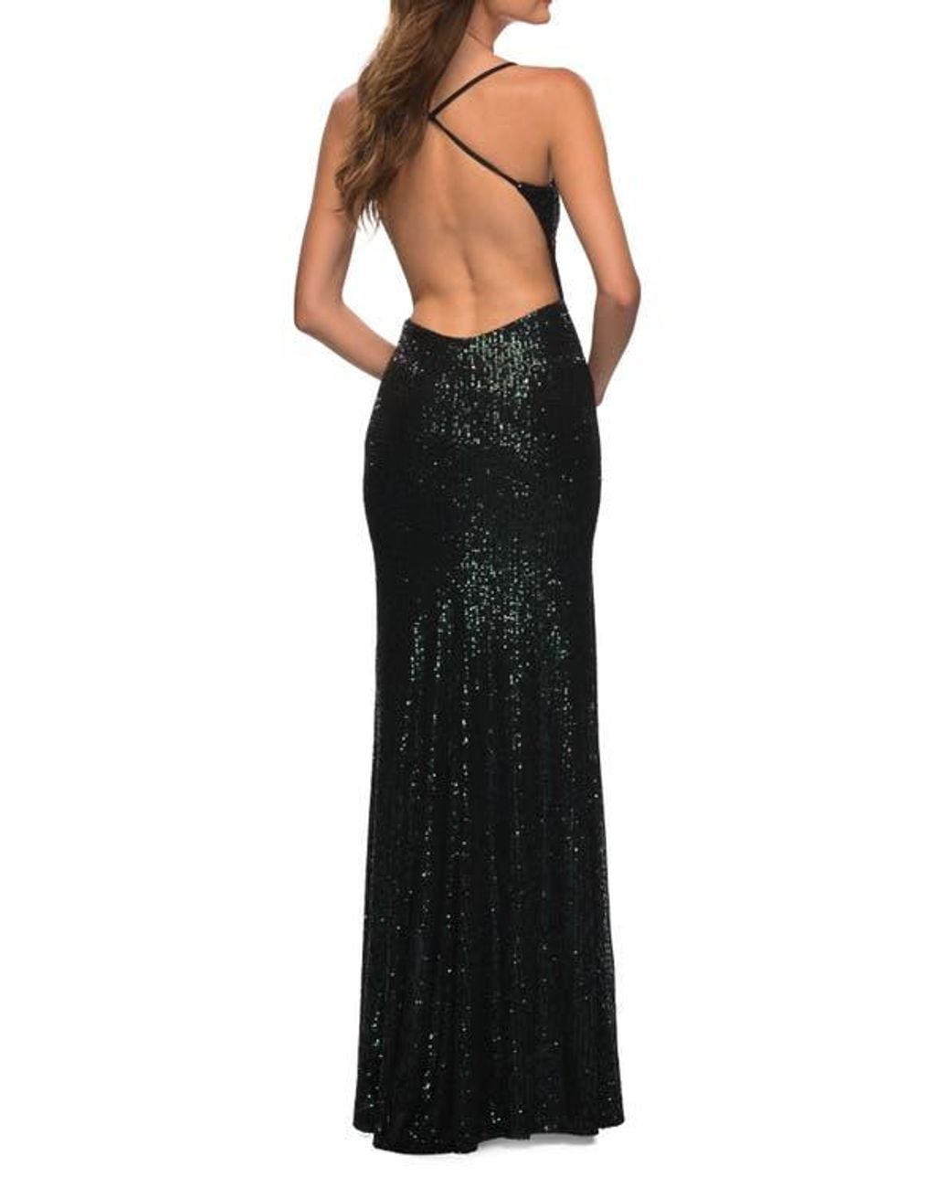 La Femme Long Stretch Sequin Dress in Black | Lyst