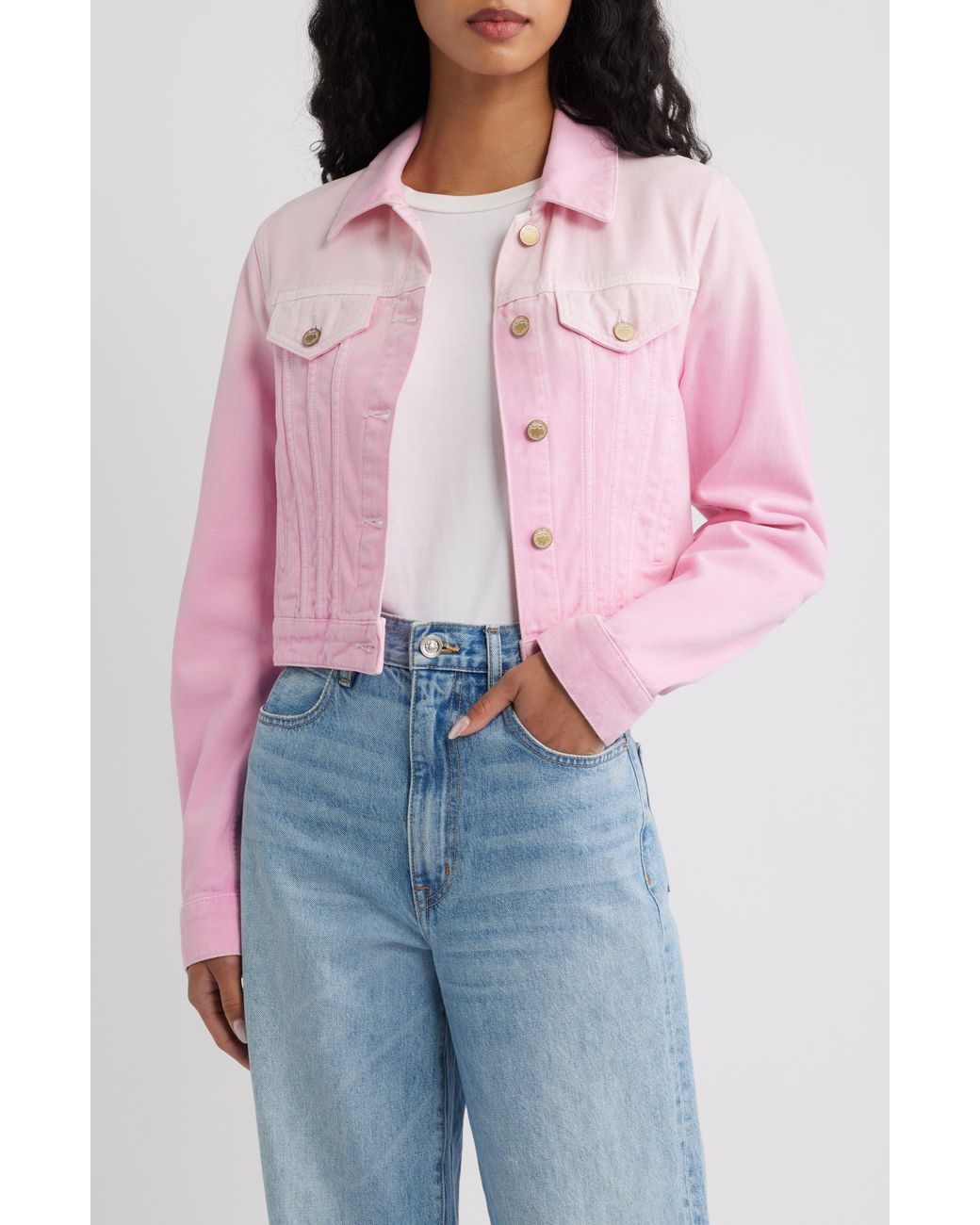 LoveShackFancy Pink Bardot Ombré Denim Trucker Jacket