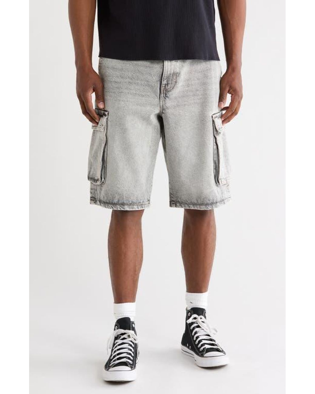 PacSun Peter Extreme Baggy Denim Cargo Shorts in Gray for Men | Lyst