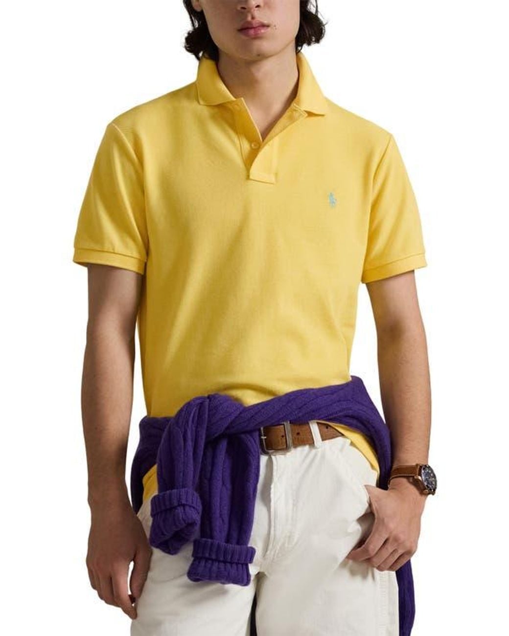 Polo Ralph Lauren The Iconic Cotton Mesh Polo in Yellow for Men | Lyst
