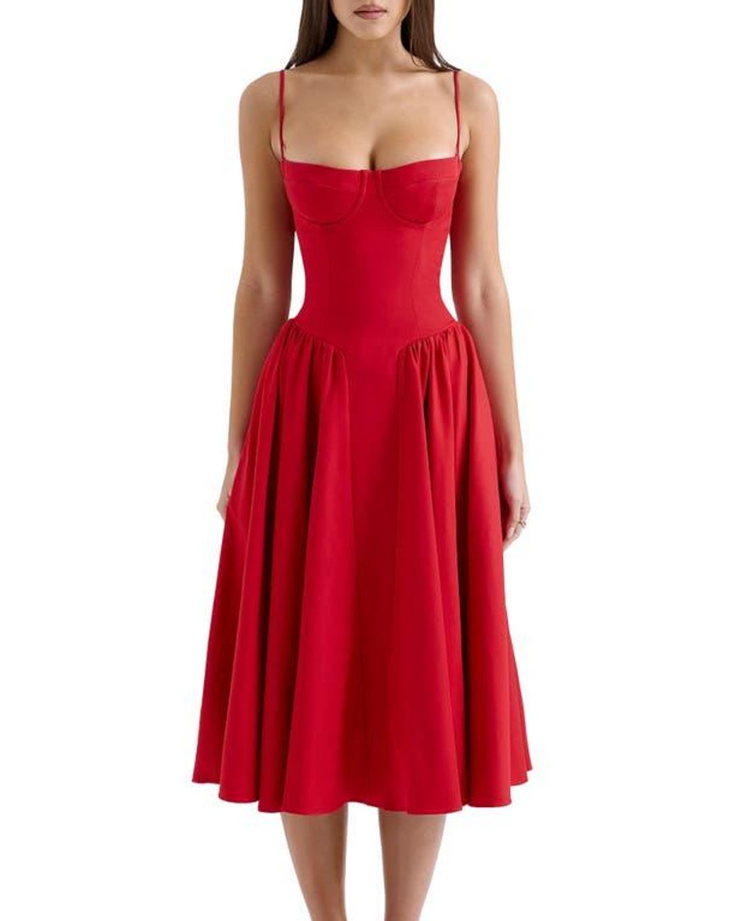 strapless open back dress Selena Gomez Fit and Flare Little Red Dress Party Homecoming Dress – Hoprom main image 0