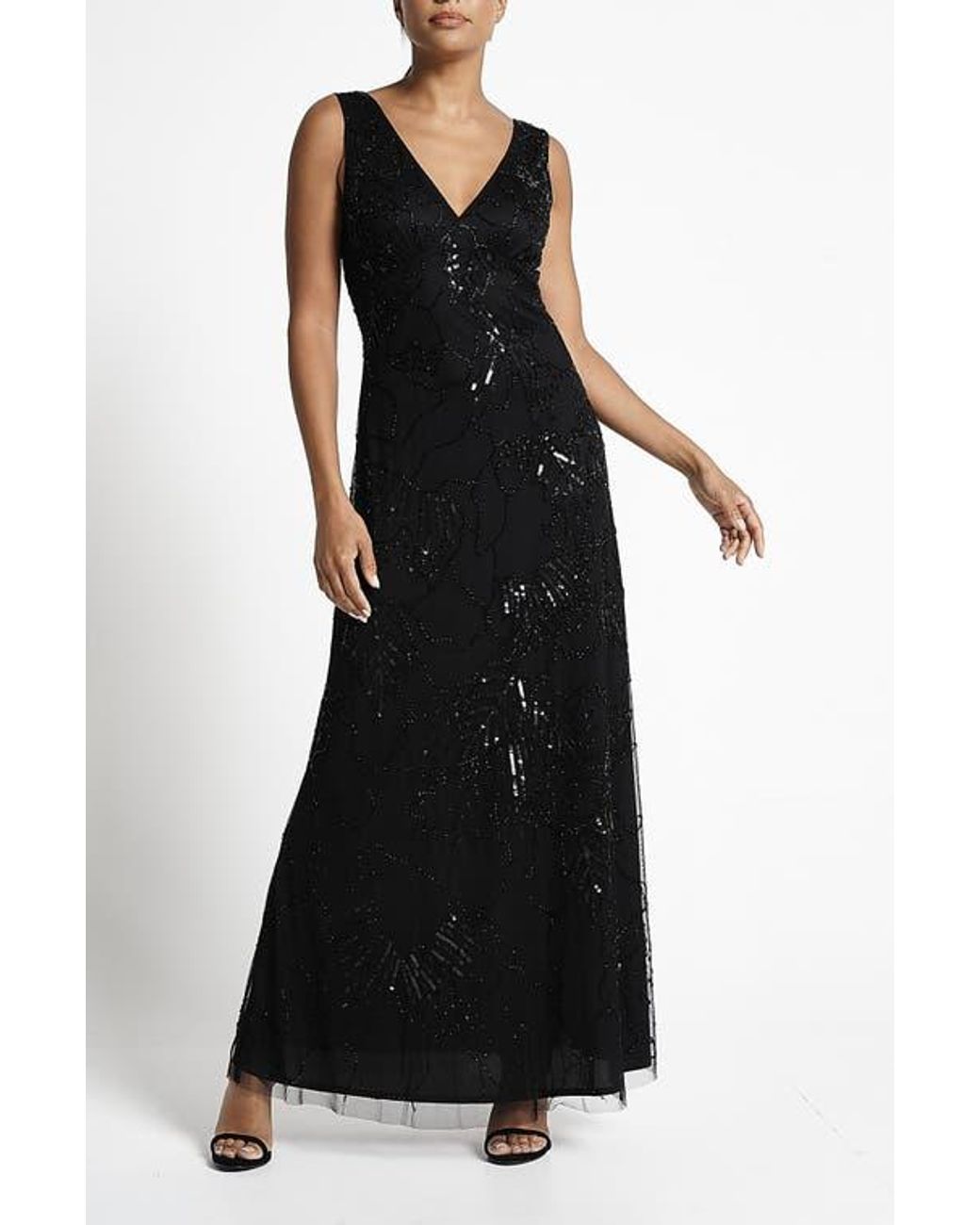 Frock and Frill V Neck Sleeveless Embellished Gown in Black Lyst