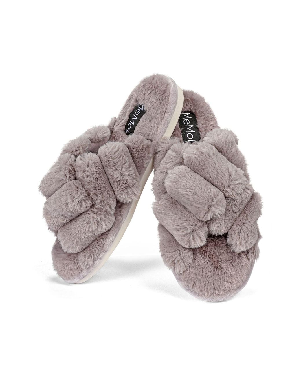 Memoi Gray Double Cross Plush Slipper