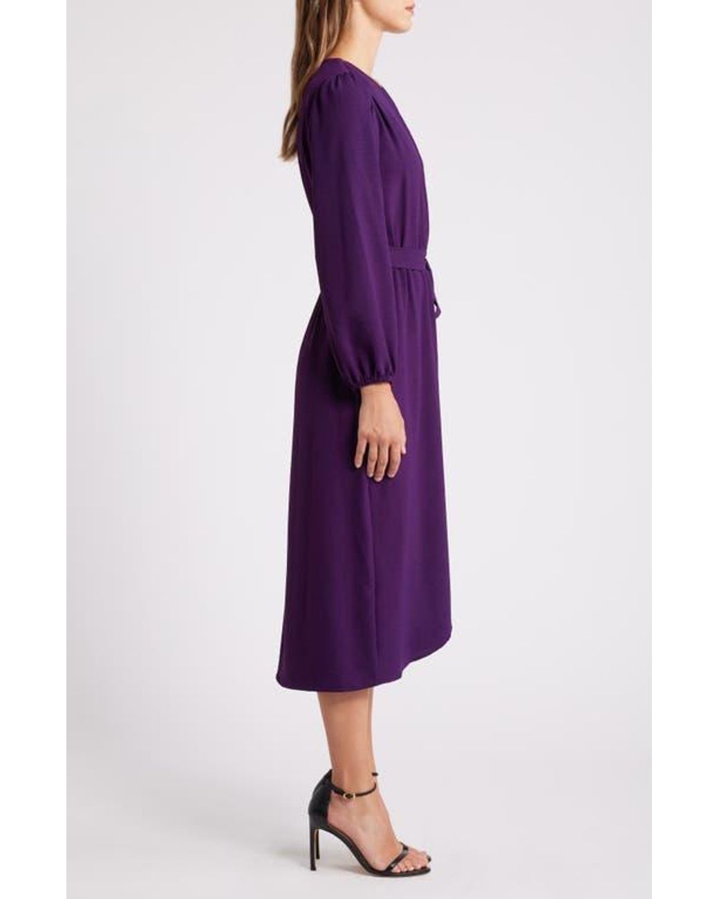 chinese dress ladies Contrast Sequin Long Sleeve Midi Dress - Purple