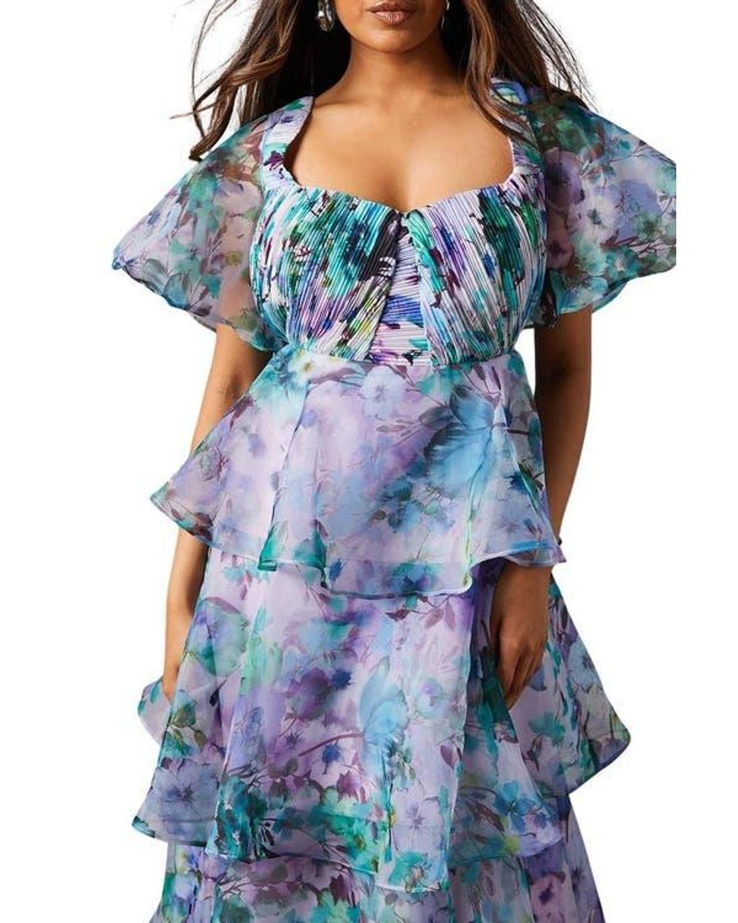 Coast Petite Organza Tiered Dress in Blue | Lyst