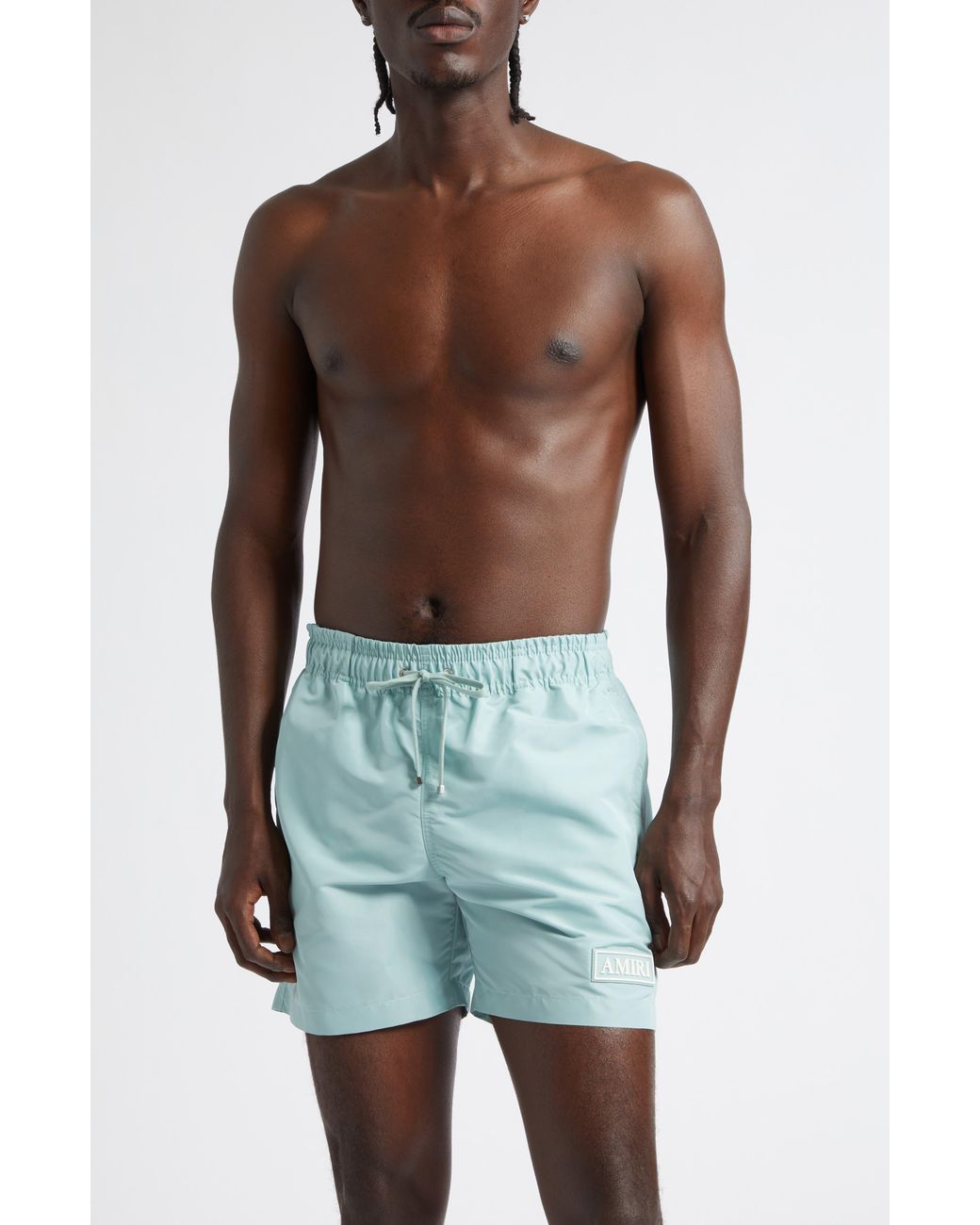 Amiri Blue Patch Swim Trunks for men