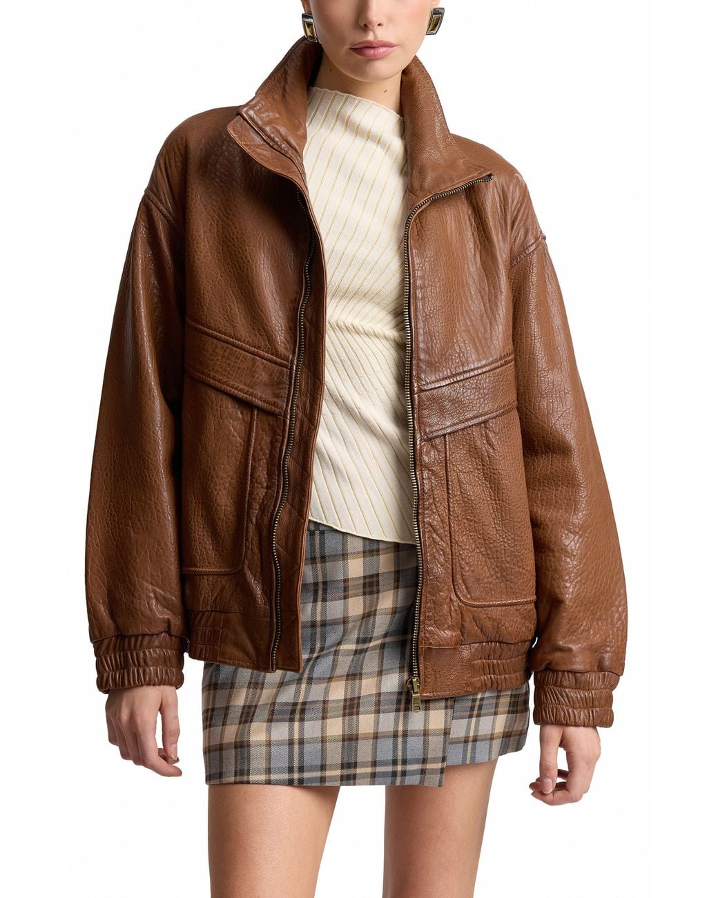 Avec Les Filles Brown Oversized Leather Jacket