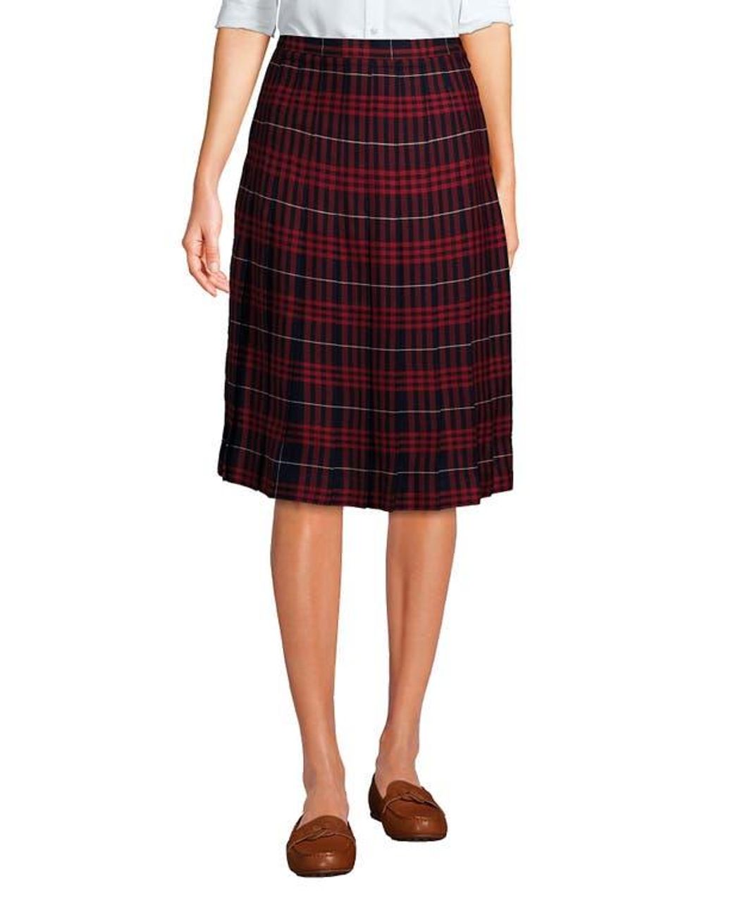 Below the knee plaid pleated skirt best sale