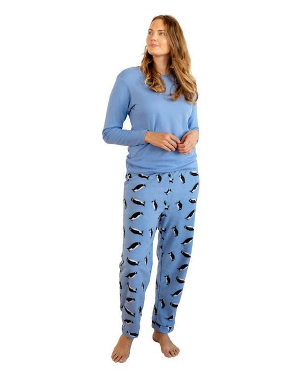 Leveret Blue Cotton Top & Fleece Pants Printed Matching Family Holiday Pajama Set