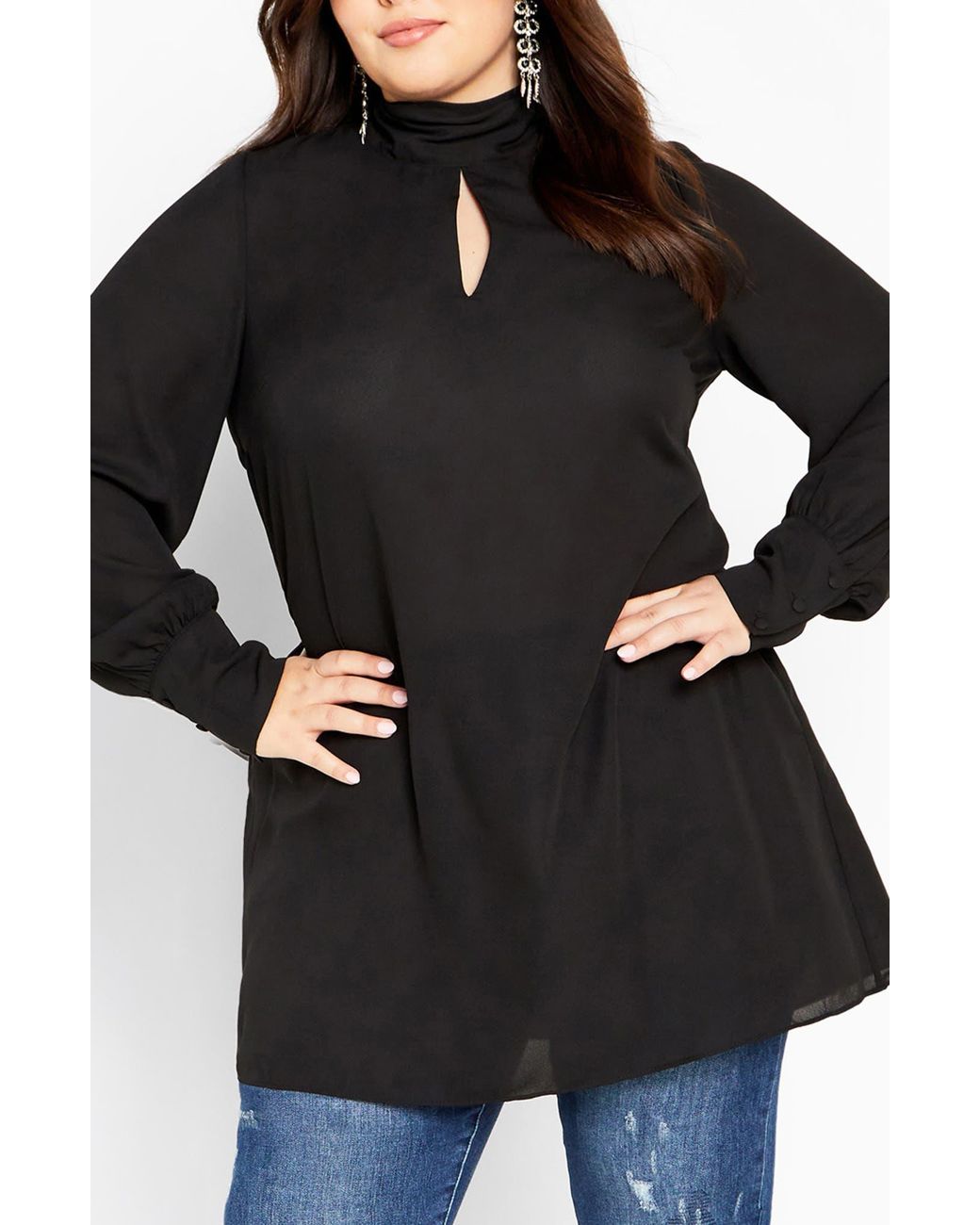 City Chic Black Bow Tunic Top