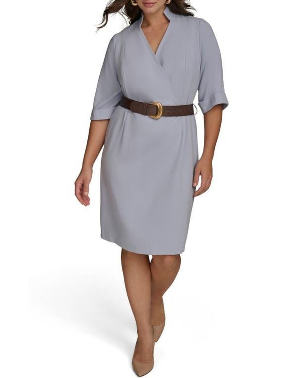 Donna Karan Gray Belted Cady Sheath Dress