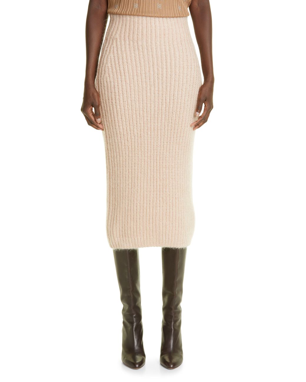 Fendi Mohair Blend Knit Midi Skirt in Natural | Lyst