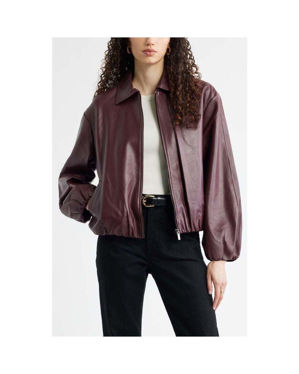 Nordstrom Black Bubble Hem Leather Jacket