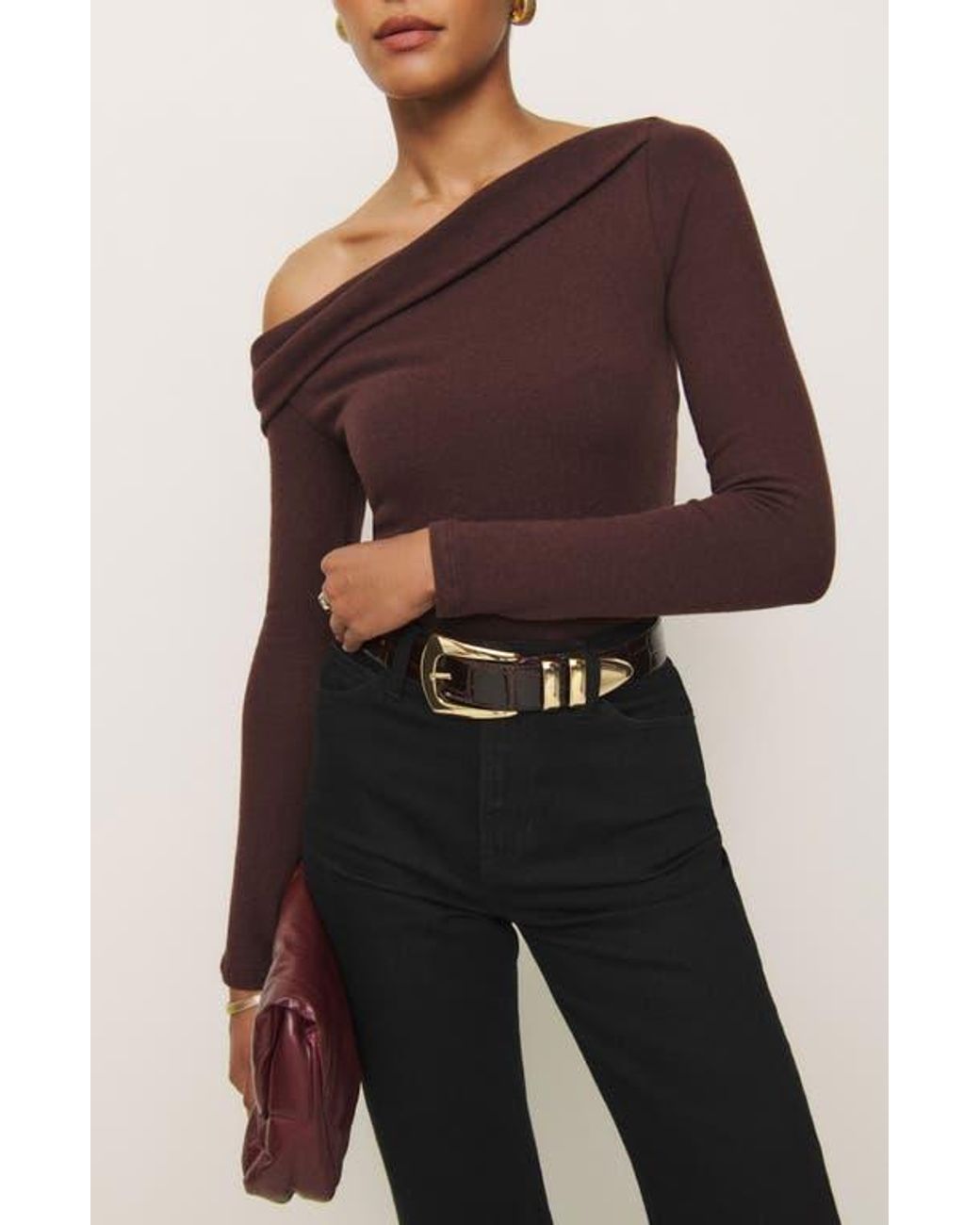 Reformation Elio Off The Shoulder Knit Top in Red | Lyst