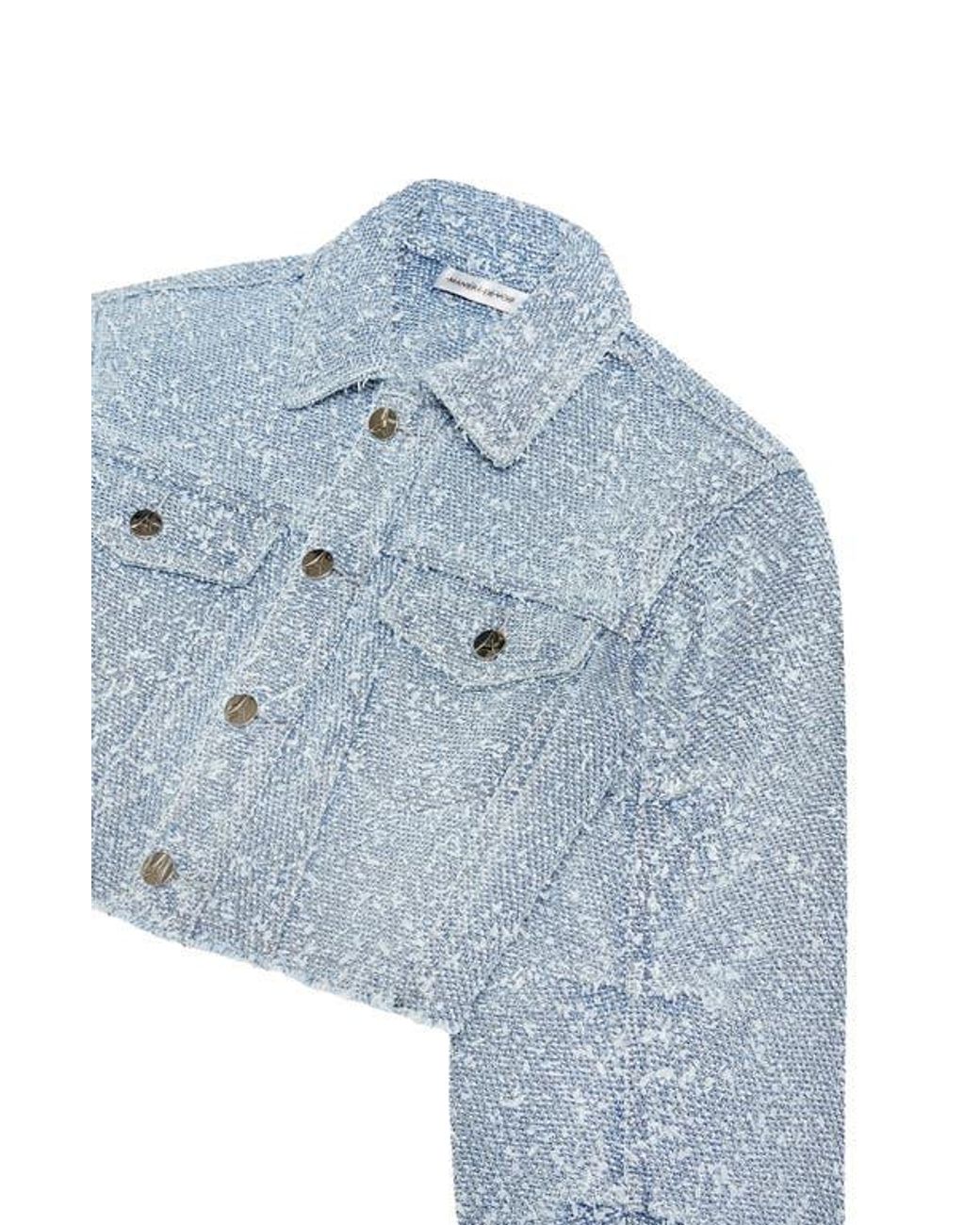 Manière De Voir Catherine Cropped Boucle Denim Jacket in Blue | Lyst