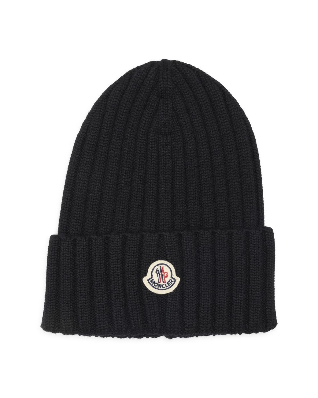 Moncler Black Logo Patch Rib Wool Beanie