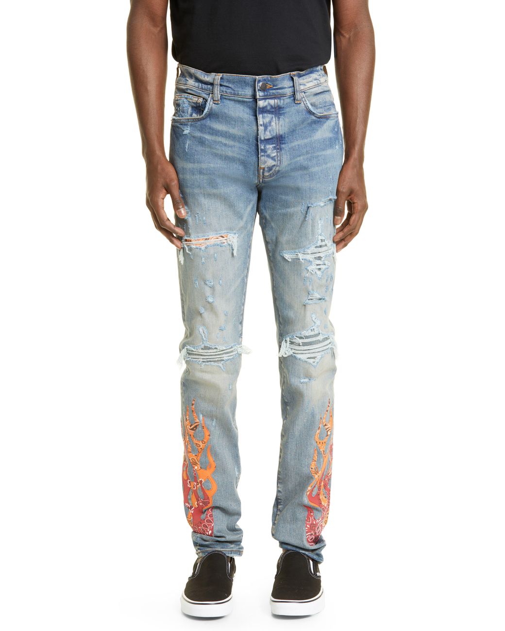 Amiri Bandana Flame Thrasher Ripped Skinny Jeans in Blue for Men Lyst