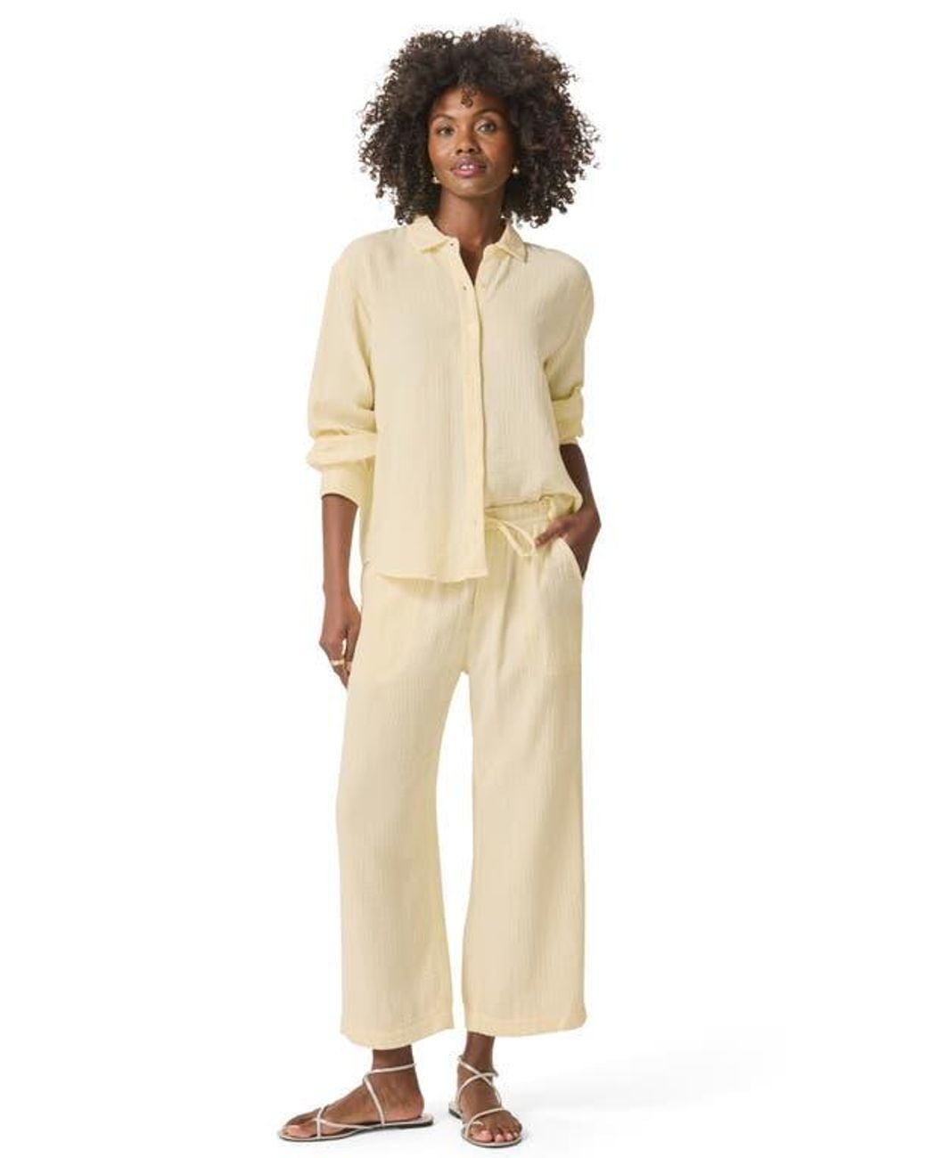 Splendid Natural Adele Cotton Gauze Drawstring Pants