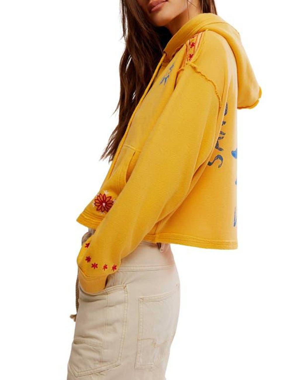 Free People Mermaid Embroidery Detail Graphic Zip-Up Hoodie in