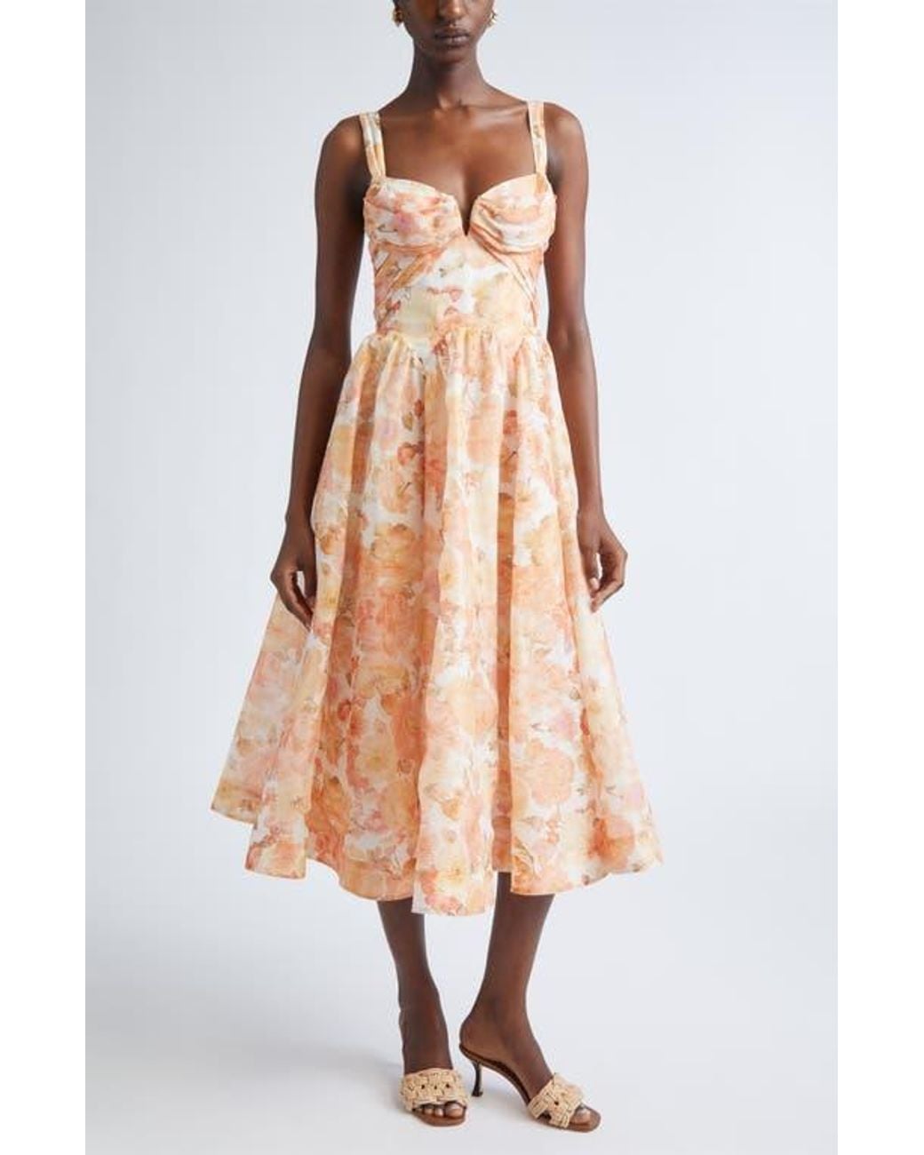 Zimmermann Rebellion Draped Linen & Silk Fit & Flare Midi Dress | Lyst