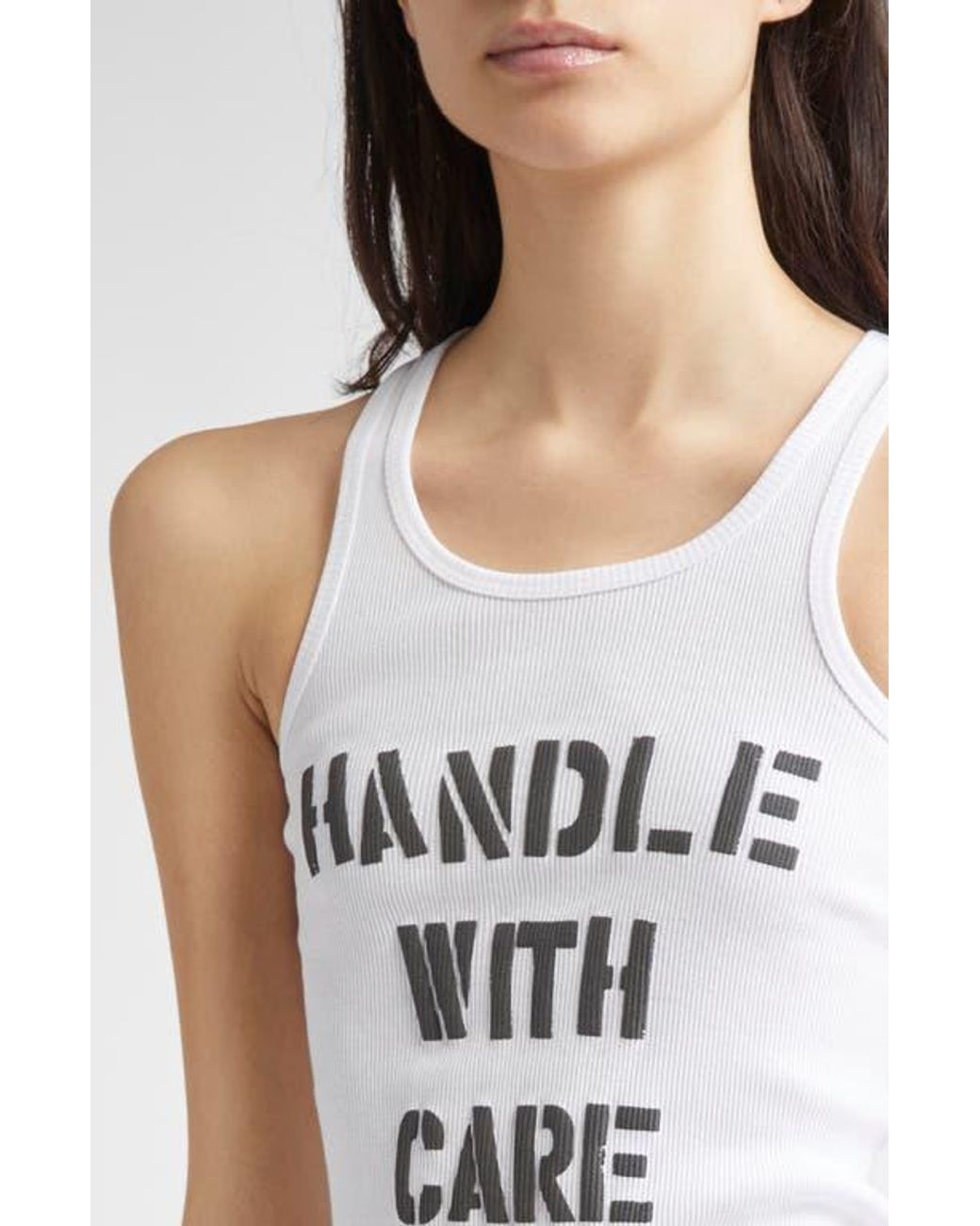 Ashley Williams Handle With Care Rib Graphic Tank in White | Lyst