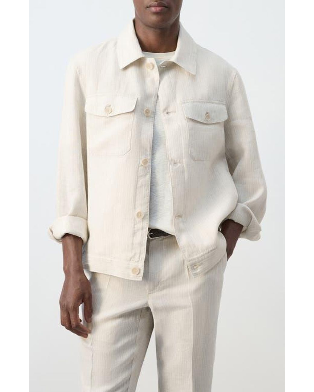 Mango Natural Tonal Stripe Linen Jacket for men