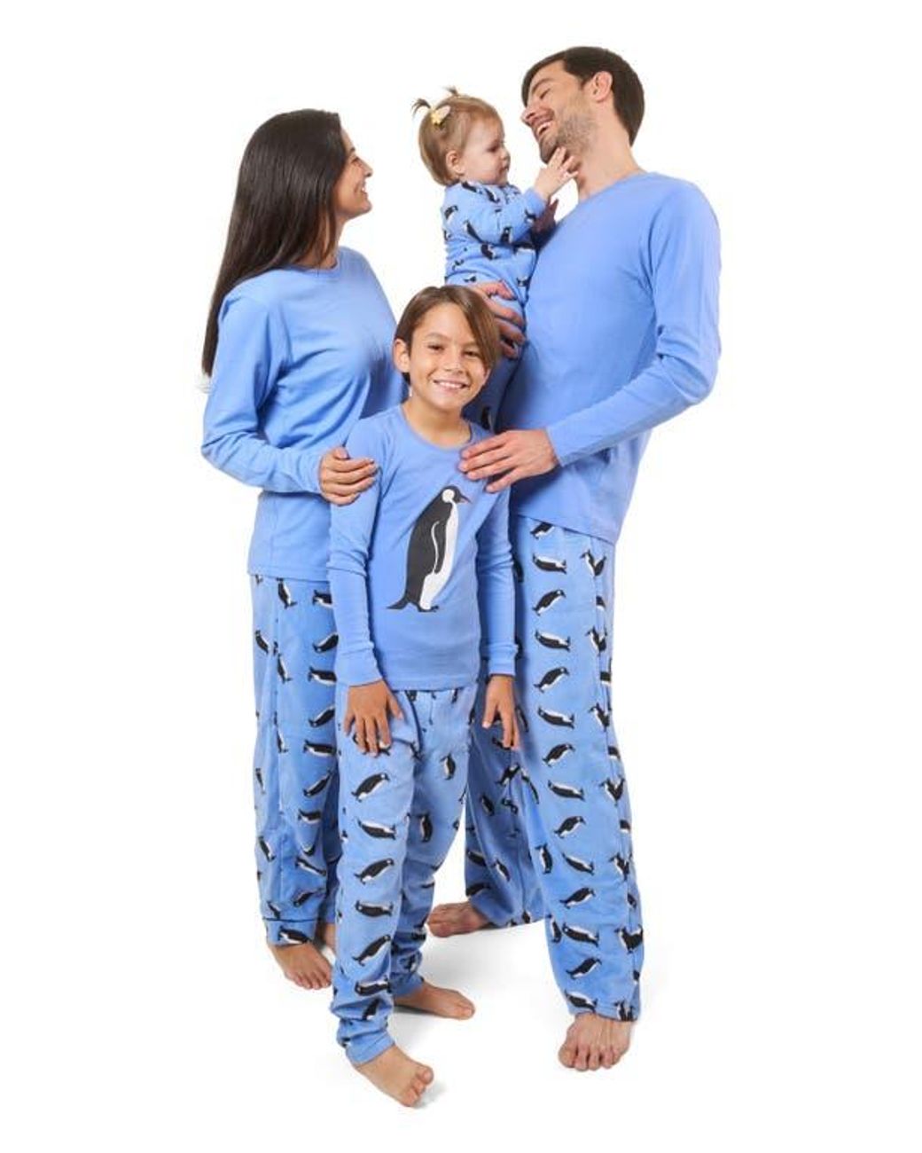 Leveret Blue Cotton Top & Fleece Pants Printed Matching Family Holiday Pajama Set