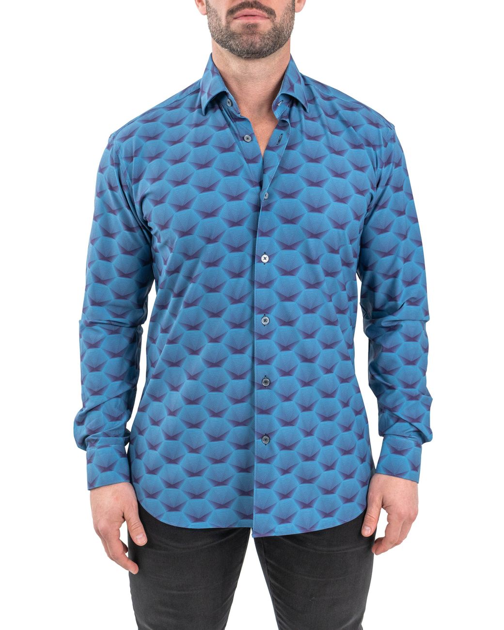 Maceoo Blue Einstein Stretch Horizon Button-Up Shirt for men