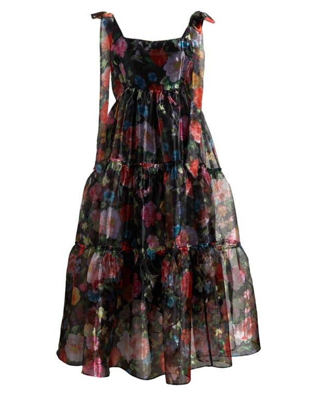 knee length dresses for ladies White/Blue Printed Bow Tiered Midi Dress main image 0