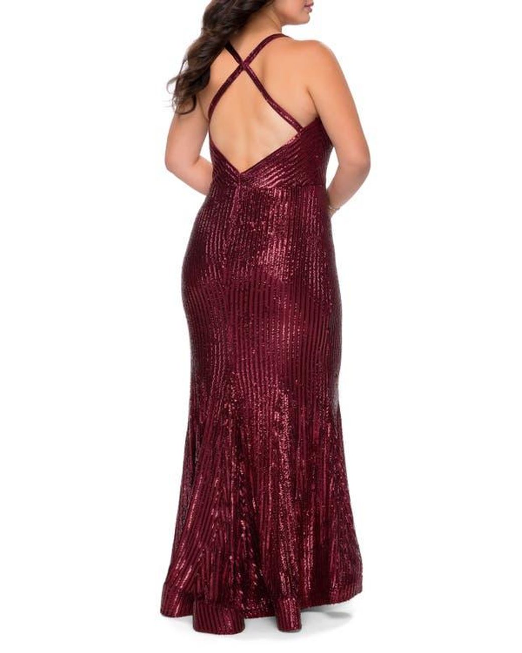 La Femme Sequin Plus Size Dress With Criss Cross Back in Red | Lyst