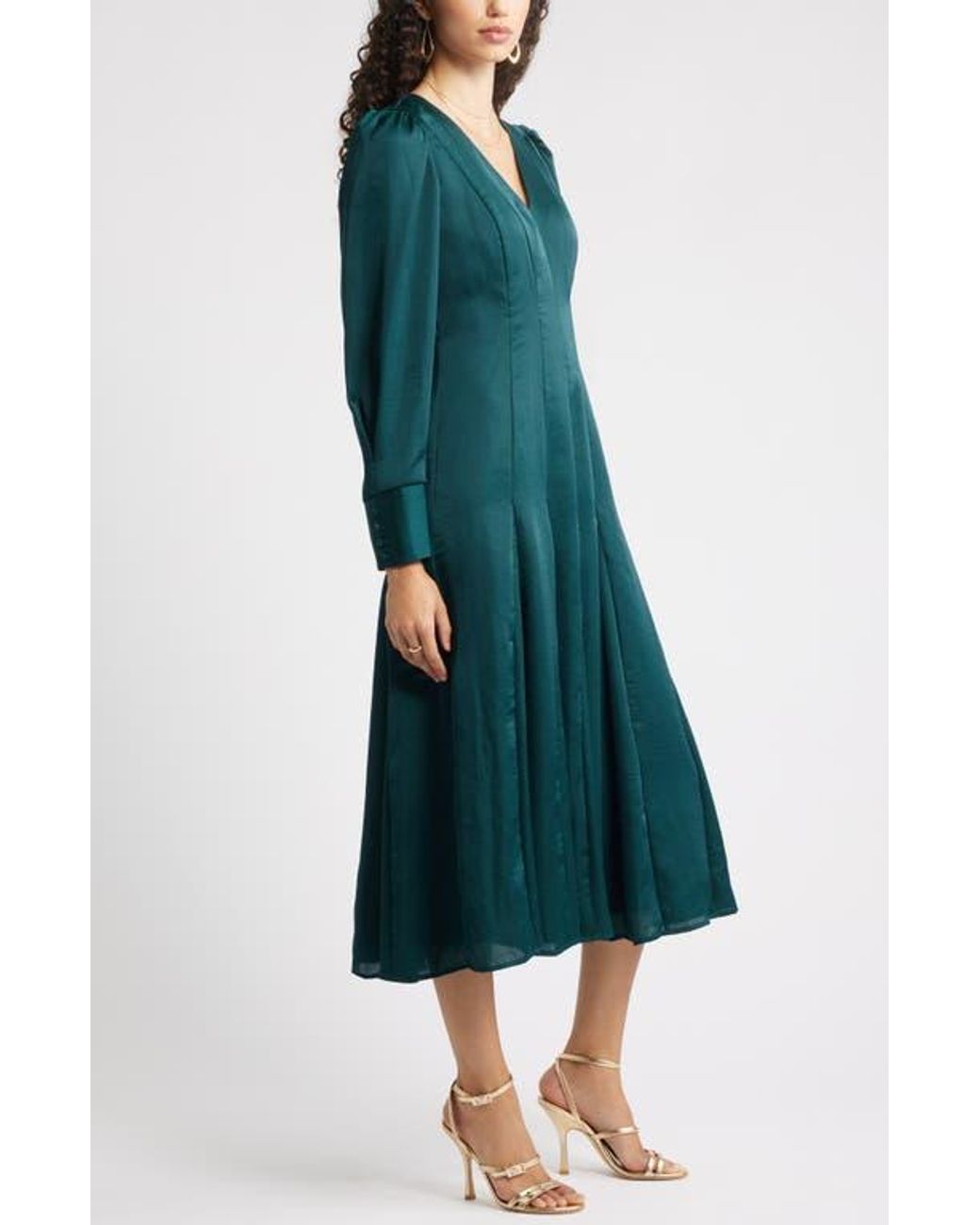 slim fit dress slacks Abstract Floral Print Long Sleeve Midi Dress In Green