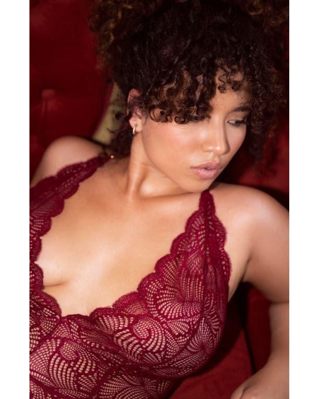 MAPALE Red Cutout Lace Bodysuit
