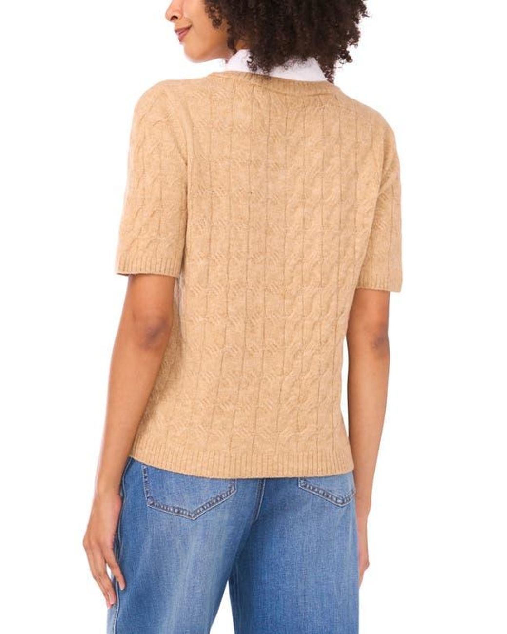 Vince Camuto Blue Layered Look Cable Short Sleeve Sweater
