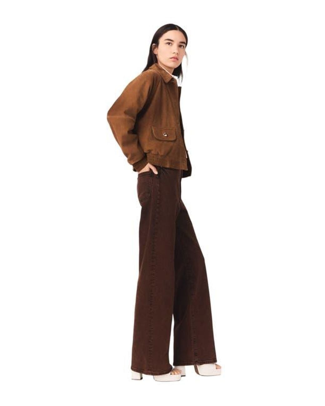 Maje Brown Bootcut Jeans With Chain