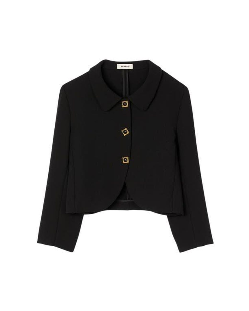 Sandro Cropped Jacket With Decorative Buttons in Blue | Lyst
