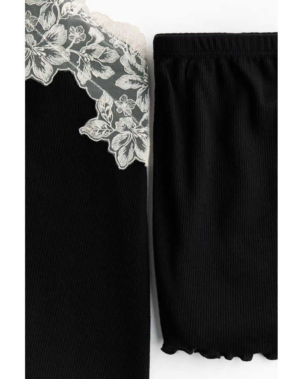 H&M Black Ribbed Jersey Pyjamas