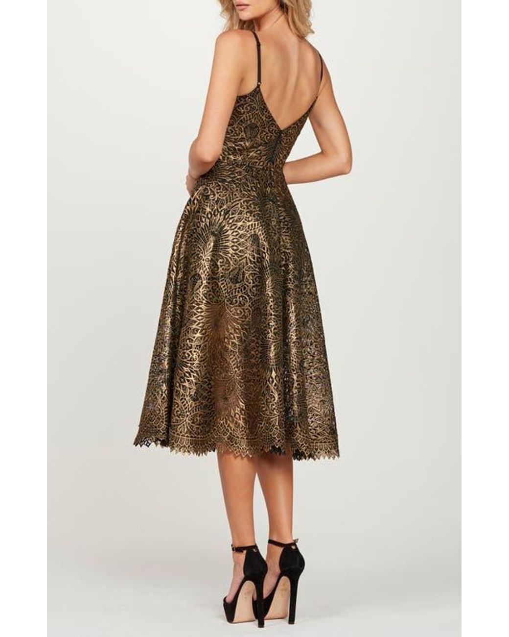 HELSI Taylor Metallic Lace Midi Cocktail Dress in Brown | Lyst