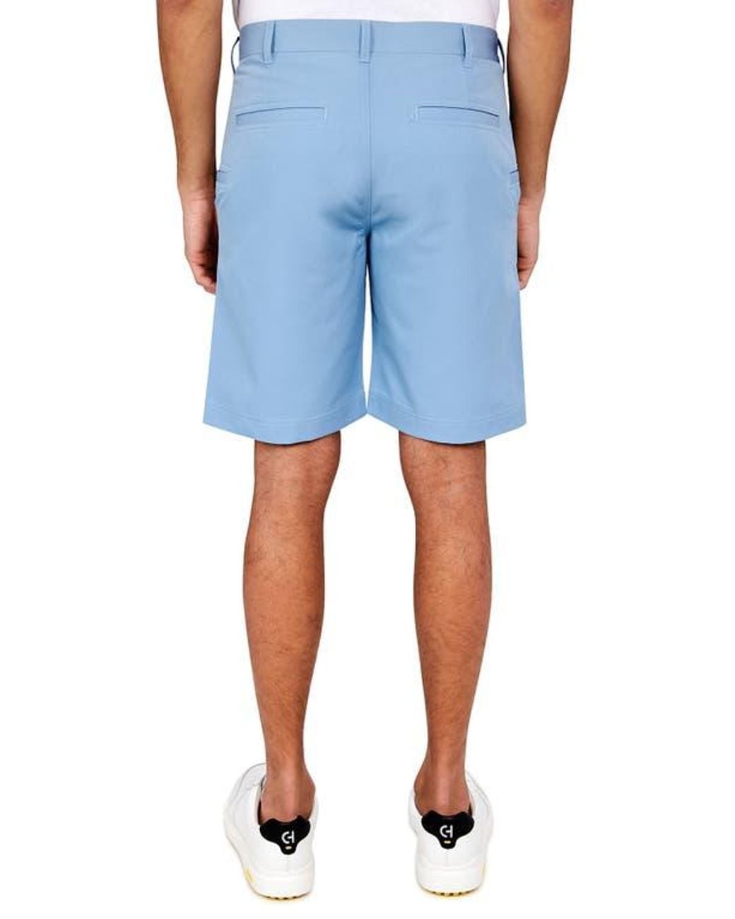 Con.struct Blue Regular Fit Solid Recycled Performance Flat Front Golf Shorts for men