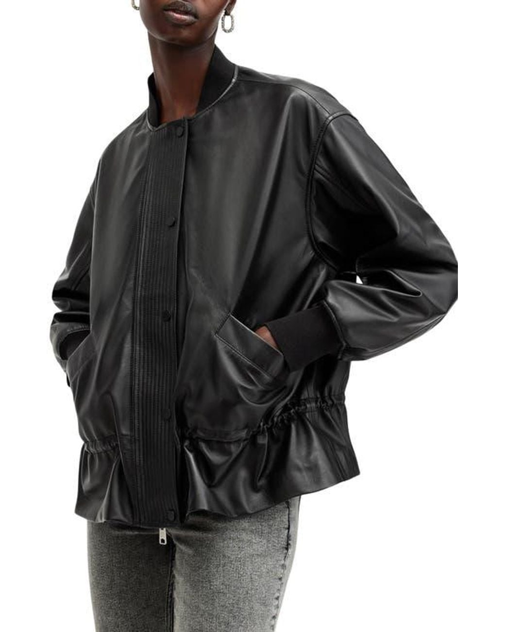 AllSaints Black Sofi Leather Bomber Jacket