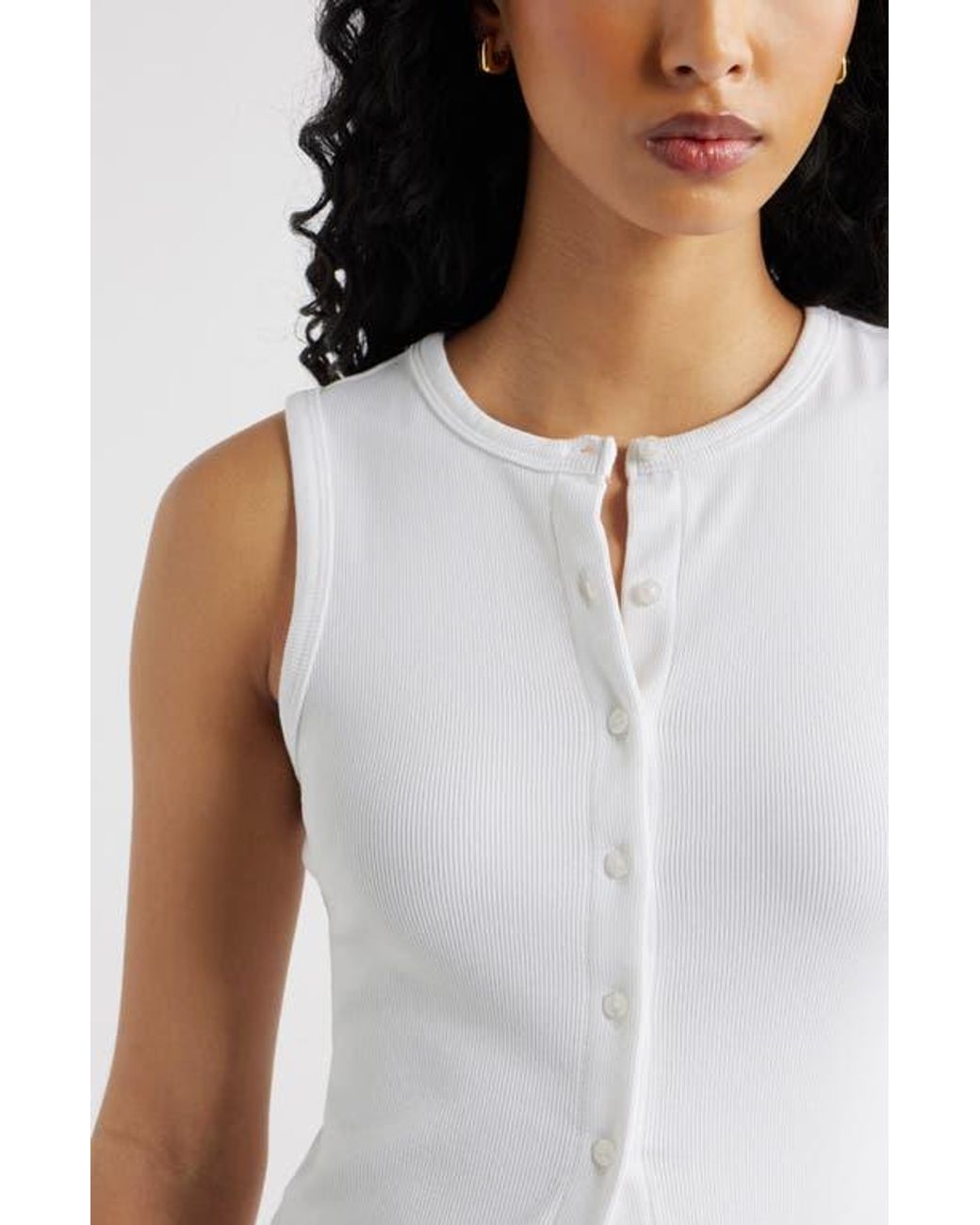 Button Down R Tank Open Edit Rib Button-Up Tank in White | Lyst