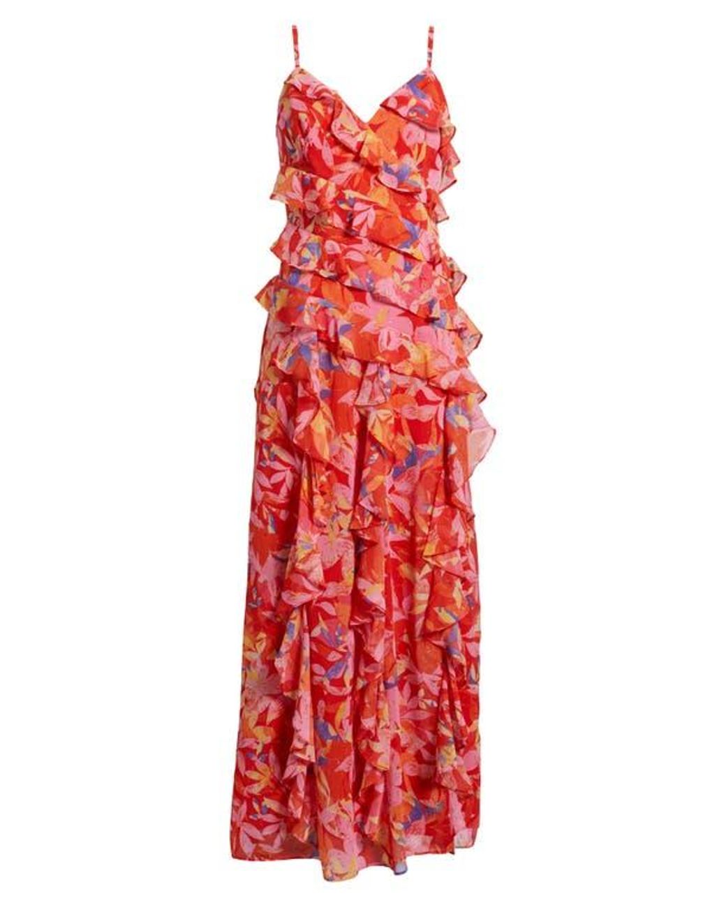 eliza j red floral dress Eliza J Red FLORAL Chiffon Sleeveless Maxi Dress Size 2