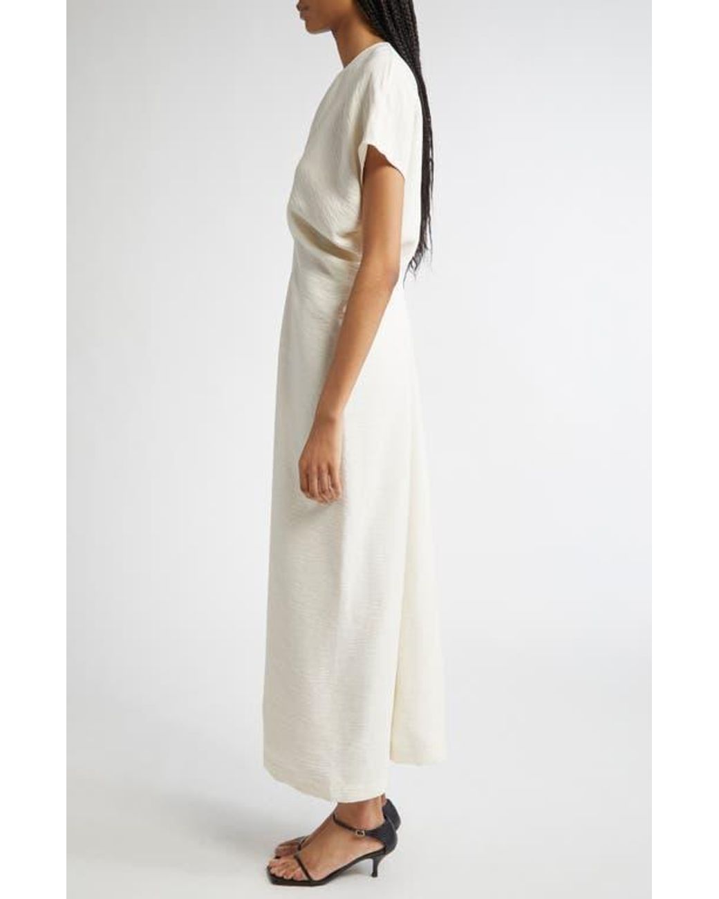 toteme white crinkled midi dress Toteme Crinkled Midi Dress - Neutrals