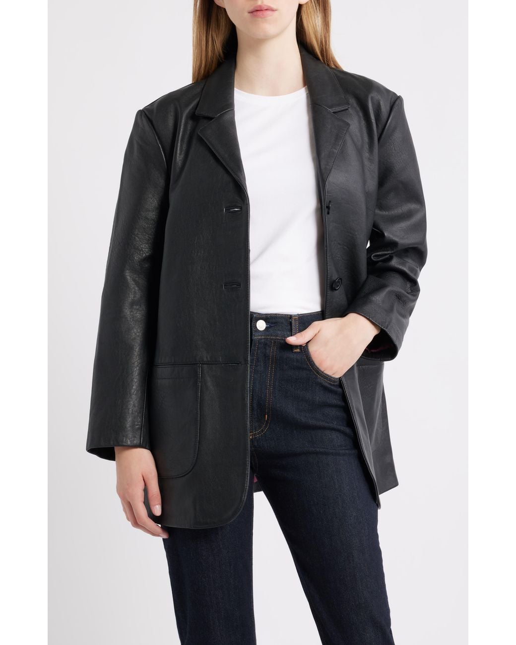 Schott Nyc Black Oversize Leather Blazer